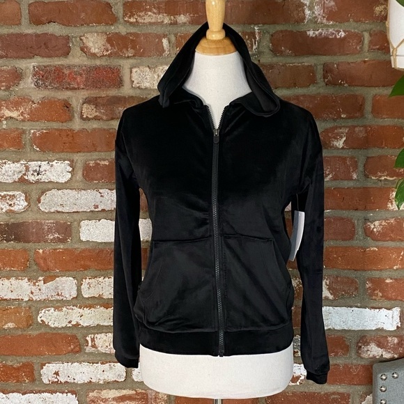 Zella Black Velour Zip Up Hoodie New Size Large - Picture 2 of 7